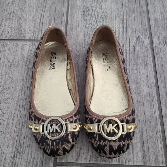 MICHAEL Michael Kors “Mica” Monogram Kids Ballet Flats Shoes Tan/Black Size 11 - Picture 4 of 11